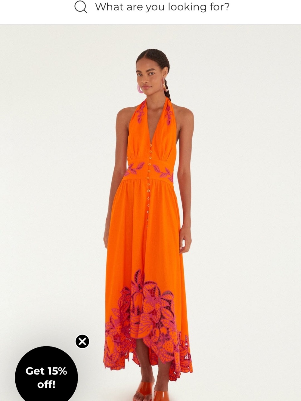 FARM Rio Orange Halter Maxi Dress with Purple Floral Motif